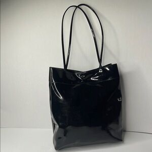 Koret Vintage Black Plastic Shouldet Tote Bag Intetior Snap Closure